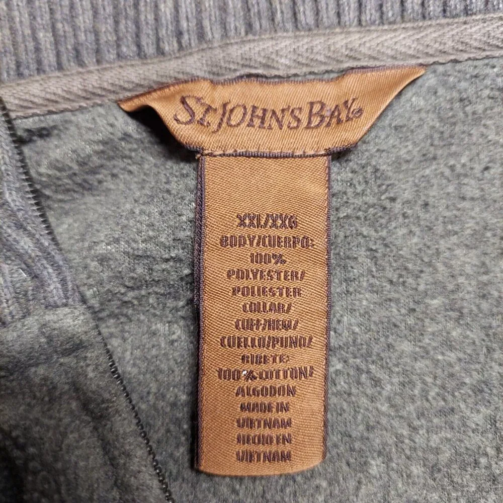 St John's Bay Full Zip Fleece Jacket Mens Size XXL Gray pockets Outdoor gorpcor